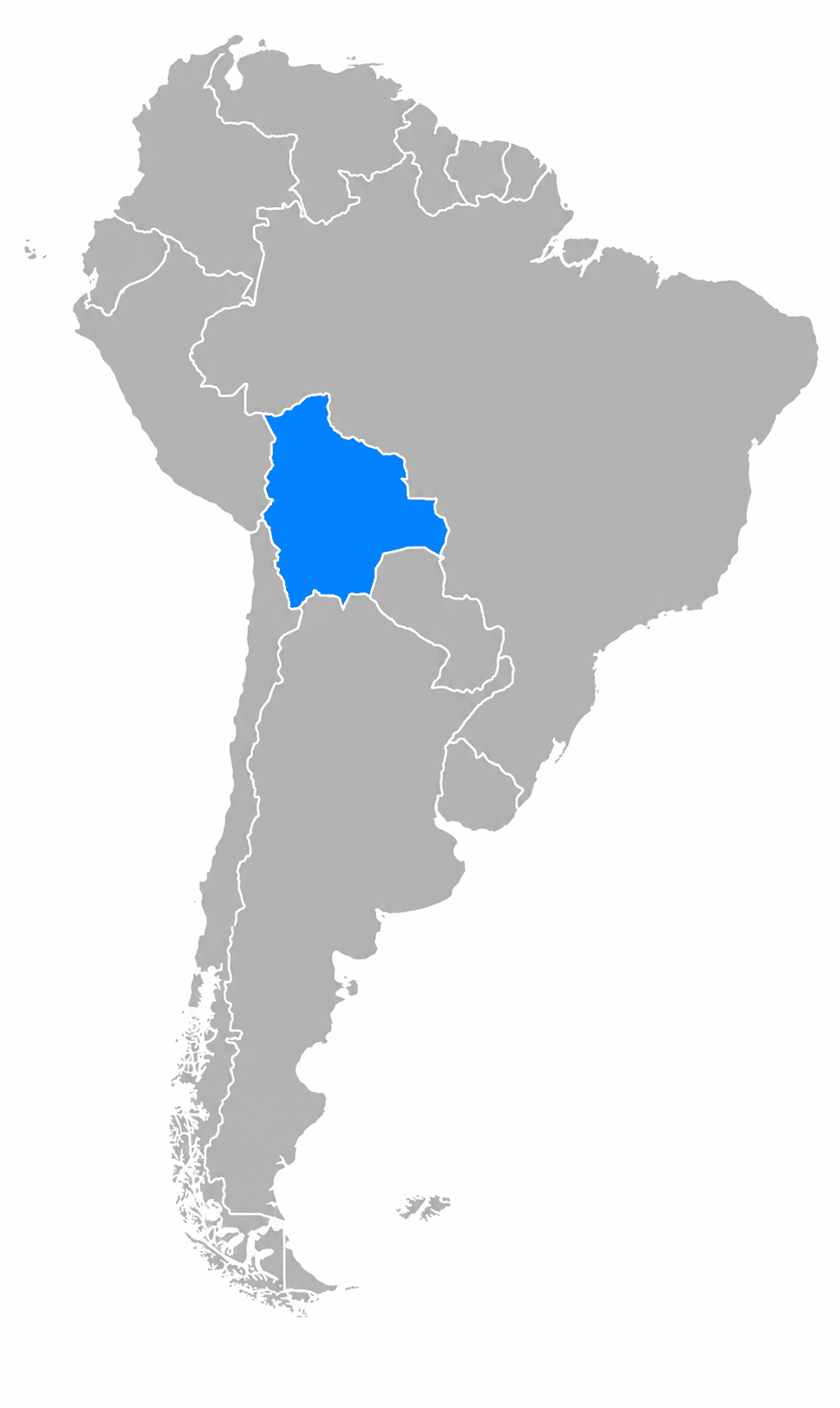 Mapa de Sudamérica con Bolivia resaltada